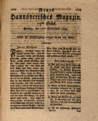 Neues hannoversches Magazin (Hannoversche Anzeigen) Freitag 13. September 1799