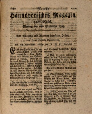 Neues hannoversches Magazin (Hannoversche Anzeigen) Montag 16. September 1799