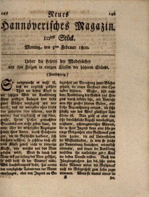 Neues hannoversches Magazin (Hannoversche Anzeigen) Montag 3. Februar 1800