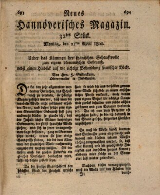 Neues hannoversches Magazin (Hannoversche Anzeigen) Montag 21. April 1800