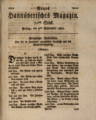 Neues hannoversches Magazin (Hannoversche Anzeigen) Freitag 5. September 1800