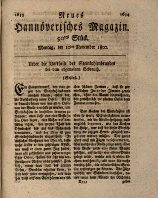 Neues hannoversches Magazin (Hannoversche Anzeigen) Montag 10. November 1800