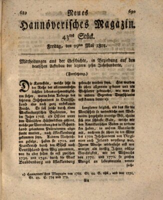 Neues hannoversches Magazin (Hannoversche Anzeigen) Freitag 29. Mai 1801
