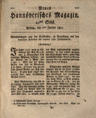 Neues hannoversches Magazin (Hannoversche Anzeigen) Freitag 5. Juni 1801