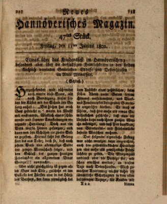 Neues hannoversches Magazin (Hannoversche Anzeigen) Freitag 11. Juni 1802