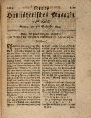 Neues hannoversches Magazin (Hannoversche Anzeigen) Freitag 3. September 1802