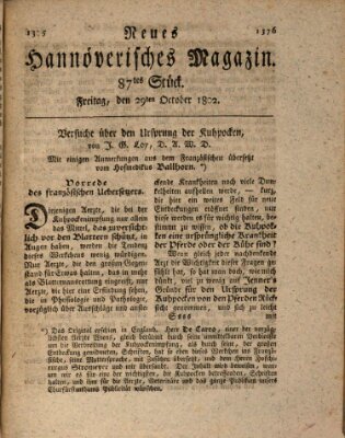 Neues hannoversches Magazin (Hannoversche Anzeigen) Freitag 29. Oktober 1802