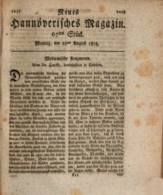 Neues hannoversches Magazin (Hannoversche Anzeigen) Montag 22. August 1803