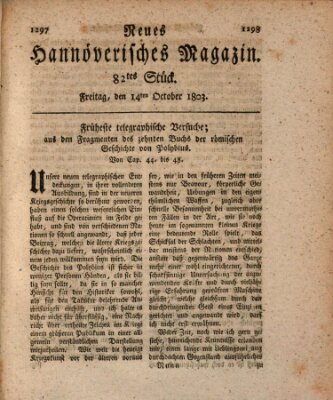 Neues hannoversches Magazin (Hannoversche Anzeigen) Freitag 14. Oktober 1803