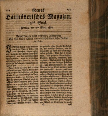 Neues hannoversches Magazin (Hannoversche Anzeigen) Freitag 2. März 1804