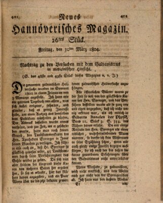 Neues hannoversches Magazin (Hannoversche Anzeigen) Freitag 30. März 1804