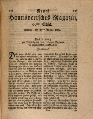 Neues hannoversches Magazin (Hannoversche Anzeigen) Freitag 27. Juli 1804