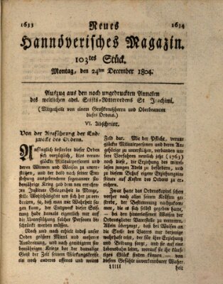 Neues hannoversches Magazin (Hannoversche Anzeigen) Montag 24. Dezember 1804