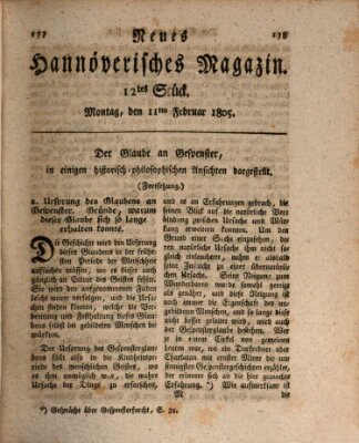Neues hannoversches Magazin (Hannoversche Anzeigen) Montag 11. Februar 1805