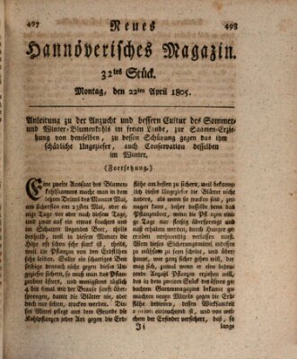 Neues hannoversches Magazin (Hannoversche Anzeigen) Montag 22. April 1805