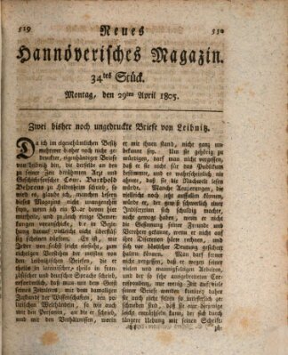 Neues hannoversches Magazin (Hannoversche Anzeigen) Montag 29. April 1805
