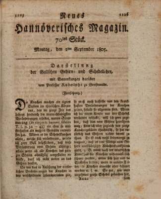 Neues hannoversches Magazin (Hannoversche Anzeigen) Montag 2. September 1805