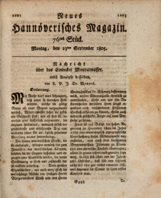 Neues hannoversches Magazin (Hannoversche Anzeigen) Montag 23. September 1805