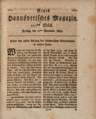 Neues hannoversches Magazin (Hannoversche Anzeigen) Freitag 20. Dezember 1805