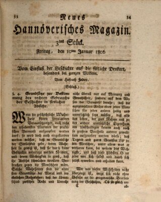 Neues hannoversches Magazin (Hannoversche Anzeigen) Freitag 10. Januar 1806