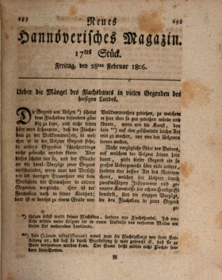 Neues hannoversches Magazin (Hannoversche Anzeigen) Freitag 28. Februar 1806