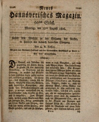Neues hannoversches Magazin (Hannoversche Anzeigen) Montag 18. August 1806