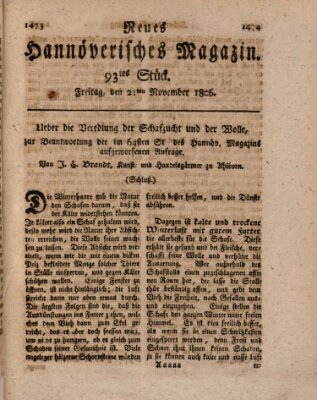 Neues hannoversches Magazin (Hannoversche Anzeigen) Freitag 21. November 1806