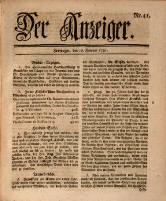 Der Anzeiger (Allgemeiner Anzeiger der Deutschen) Freitag 18. Februar 1791