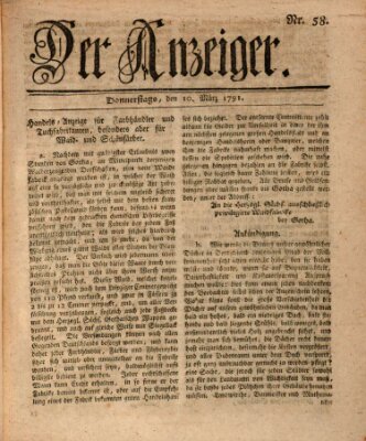 Der Anzeiger (Allgemeiner Anzeiger der Deutschen) Donnerstag 10. März 1791