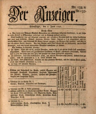 Der Anzeiger (Allgemeiner Anzeiger der Deutschen) Dienstag 7. Juni 1791