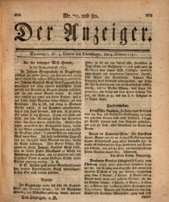 Der Anzeiger (Allgemeiner Anzeiger der Deutschen) Dienstag 4. Oktober 1791