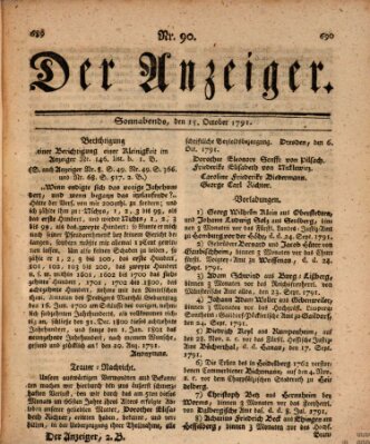 Der Anzeiger (Allgemeiner Anzeiger der Deutschen) Samstag 15. Oktober 1791