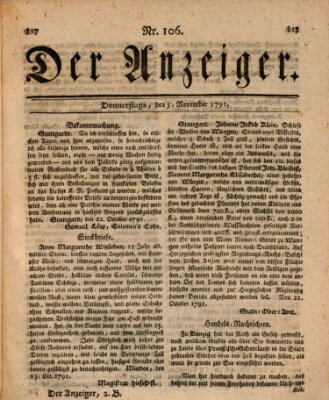 Der Anzeiger (Allgemeiner Anzeiger der Deutschen) Donnerstag 3. November 1791