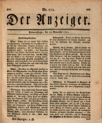 Der Anzeiger (Allgemeiner Anzeiger der Deutschen) Donnerstag 10. November 1791