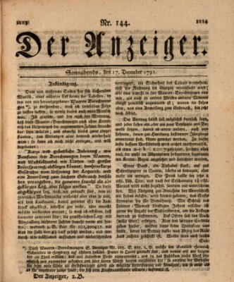 Der Anzeiger (Allgemeiner Anzeiger der Deutschen) Samstag 17. Dezember 1791