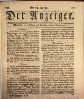 Der Anzeiger (Allgemeiner Anzeiger der Deutschen) Montag 6. Februar 1792