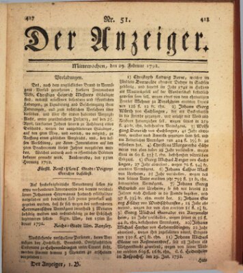 Der Anzeiger (Allgemeiner Anzeiger der Deutschen) Mittwoch 29. Februar 1792