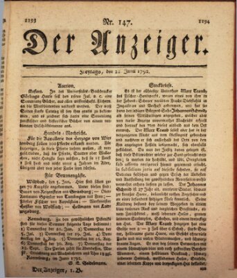 Der Anzeiger (Allgemeiner Anzeiger der Deutschen) Freitag 22. Juni 1792
