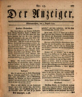 Der Anzeiger (Allgemeiner Anzeiger der Deutschen) Mittwoch 1. August 1792