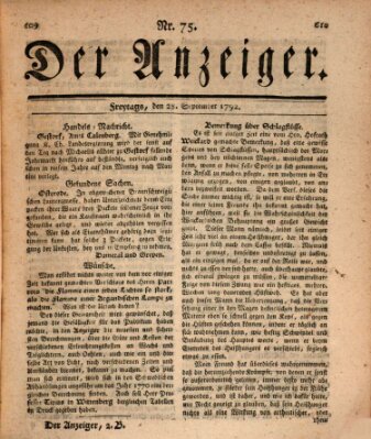 Der Anzeiger (Allgemeiner Anzeiger der Deutschen) Freitag 28. September 1792