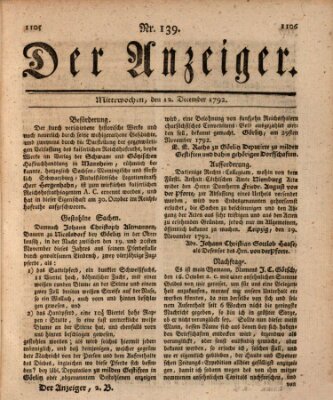Der Anzeiger (Allgemeiner Anzeiger der Deutschen) Mittwoch 12. Dezember 1792