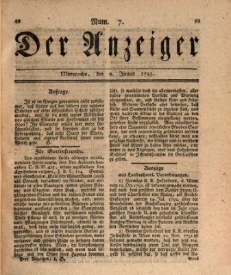 Der Anzeiger (Allgemeiner Anzeiger der Deutschen) Mittwoch 9. Januar 1793