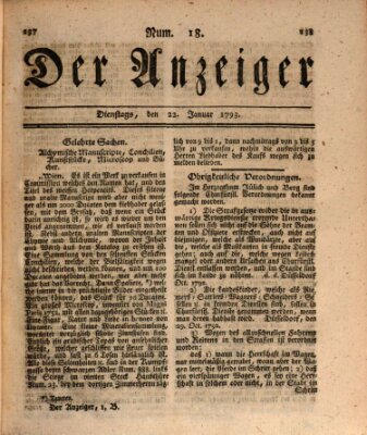 Der Anzeiger (Allgemeiner Anzeiger der Deutschen) Dienstag 22. Januar 1793