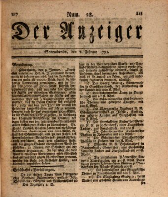 Der Anzeiger (Allgemeiner Anzeiger der Deutschen) Samstag 2. Februar 1793