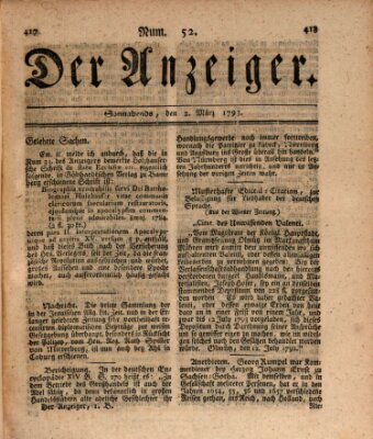 Der Anzeiger (Allgemeiner Anzeiger der Deutschen) Samstag 2. März 1793
