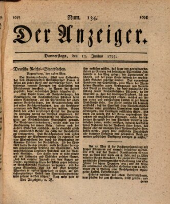 Der Anzeiger (Allgemeiner Anzeiger der Deutschen) Donnerstag 13. Juni 1793