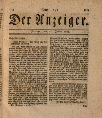 Der Anzeiger (Allgemeiner Anzeiger der Deutschen) Freitag 21. Juni 1793