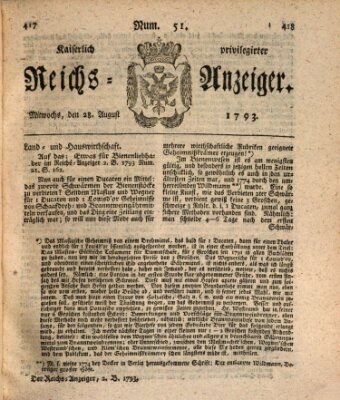 Kaiserlich privilegirter Reichs-Anzeiger (Allgemeiner Anzeiger der Deutschen) Mittwoch 28. August 1793