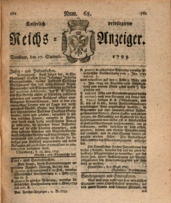 Kaiserlich privilegirter Reichs-Anzeiger (Allgemeiner Anzeiger der Deutschen) Dienstag 17. September 1793