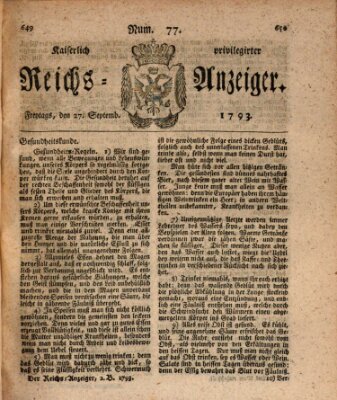Kaiserlich privilegirter Reichs-Anzeiger (Allgemeiner Anzeiger der Deutschen) Freitag 27. September 1793